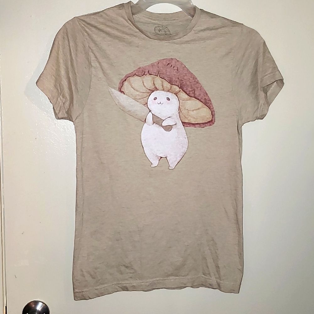 FAIRYDROPART Mushroom Cartoon Shirt Cute, Size S, Cream, EUC